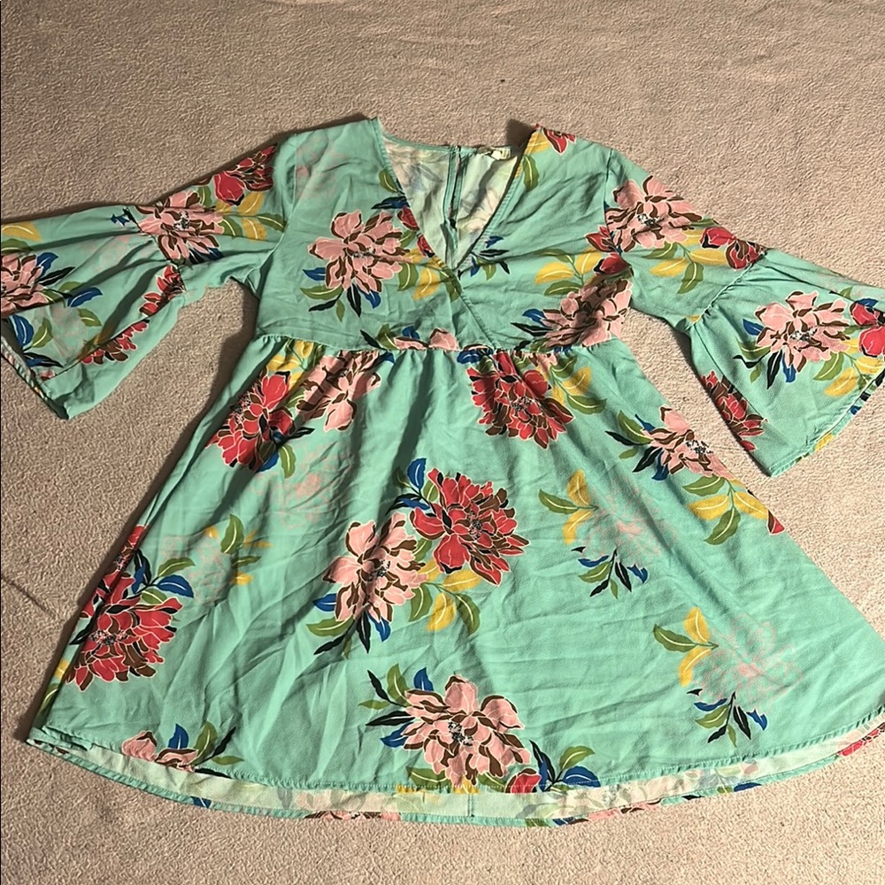 Floral Women’s Dress in Teal and Pink NWOT